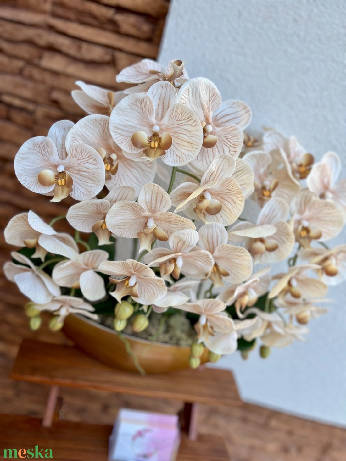 XXL Real touch orchidea műanyag  csónak kaspóba-bézs - otthon & életmód - dekoráció - virágdísz és tartó - csokor & virágdísz - Meska.hu