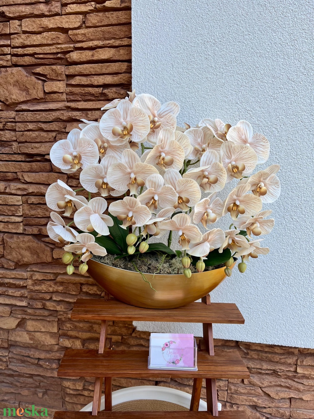 XXL Real touch orchidea műanyag  csónak kaspóba-bézs - otthon & életmód - dekoráció - virágdísz és tartó - csokor & virágdísz - Meska.hu
