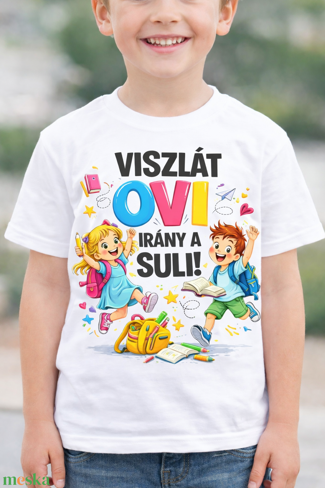 Ballagási gyerek póló Viszlát ovi irány a suli - ruha & divat - gyerekruha - póló - Meska.hu