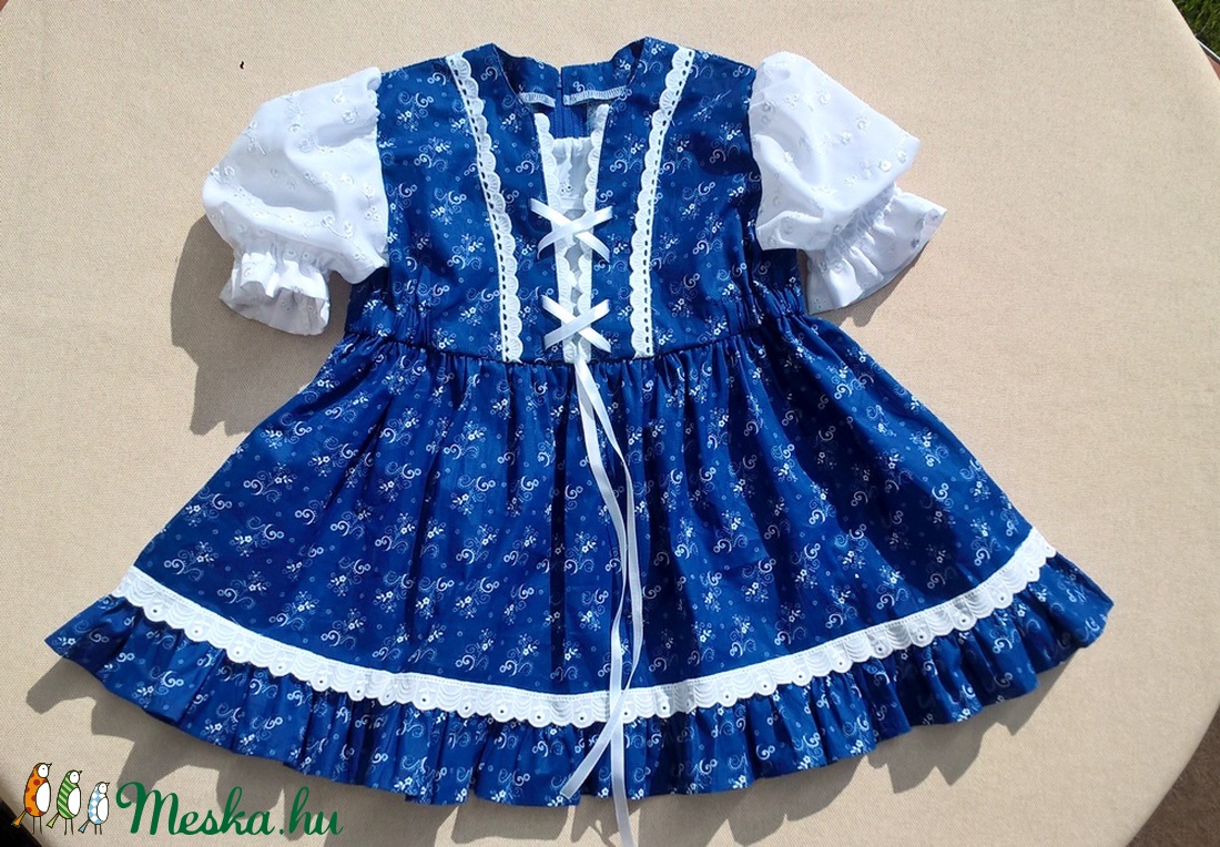 Kékfestő mintájú kislányruha 104-es méret - ruha & divat - gyerekruha - szoknya - Meska.hu