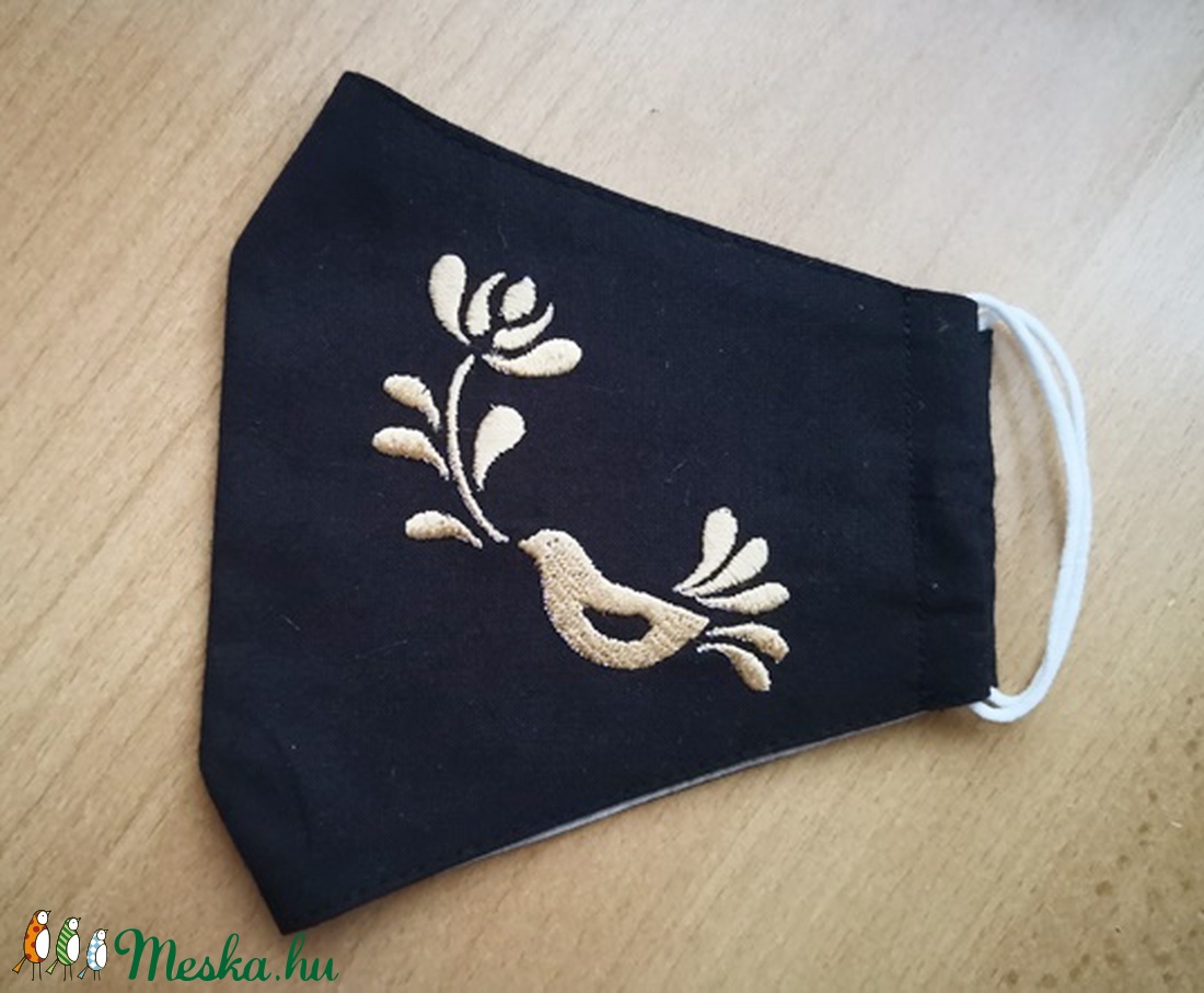 Hímzett fekete felnőtt maszk  madár hímzéssel díszitve  - női - női - Meska.hu