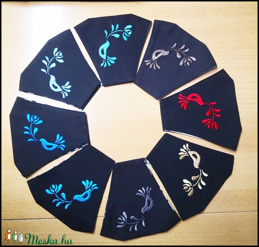 Hímzett fekete felnőtt maszk  madár hímzéssel díszitve  - női - női - Meska.hu