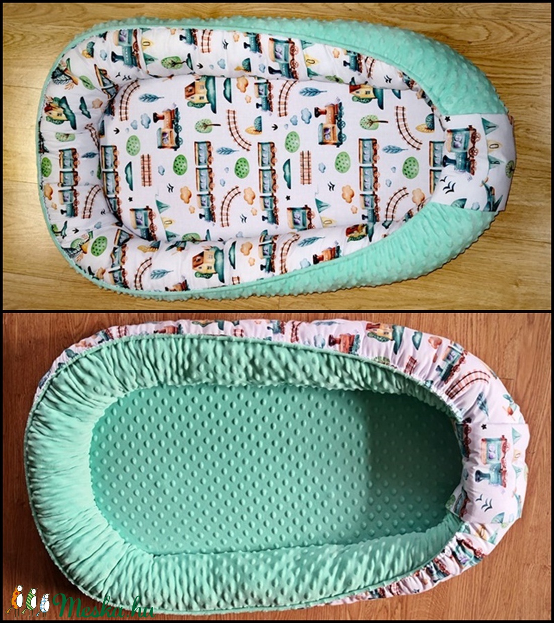 Mentazöld , vonatos mozdonyos repülős babafészek - otthon & életmód - babaszoba, gyerekszoba - babaszoba, gyerekszoba - Meska.hu