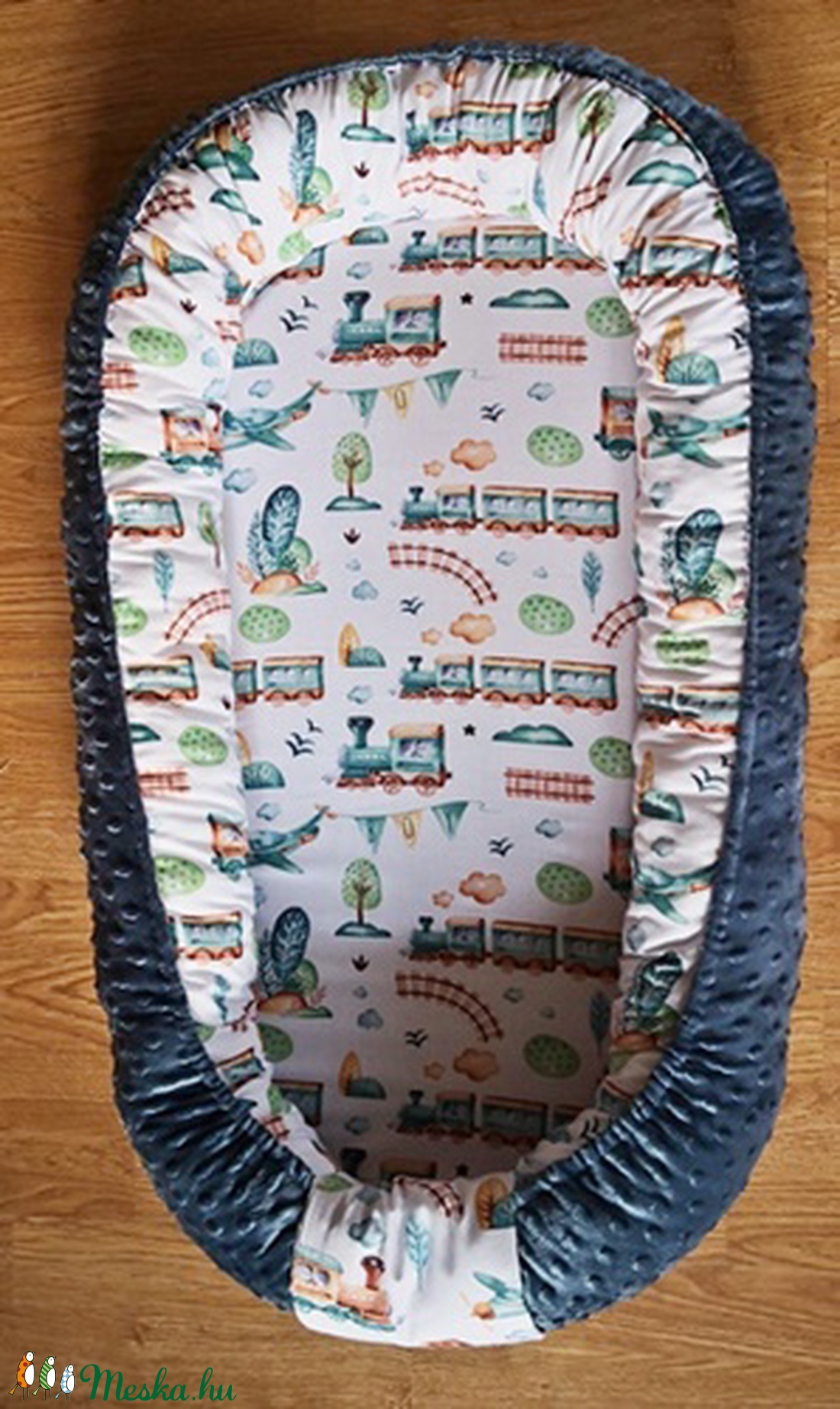 Acélkék , vonatos, mozdonyos ,repülős babafészek - otthon & életmód - babaszoba, gyerekszoba - babaszoba, gyerekszoba - Meska.hu