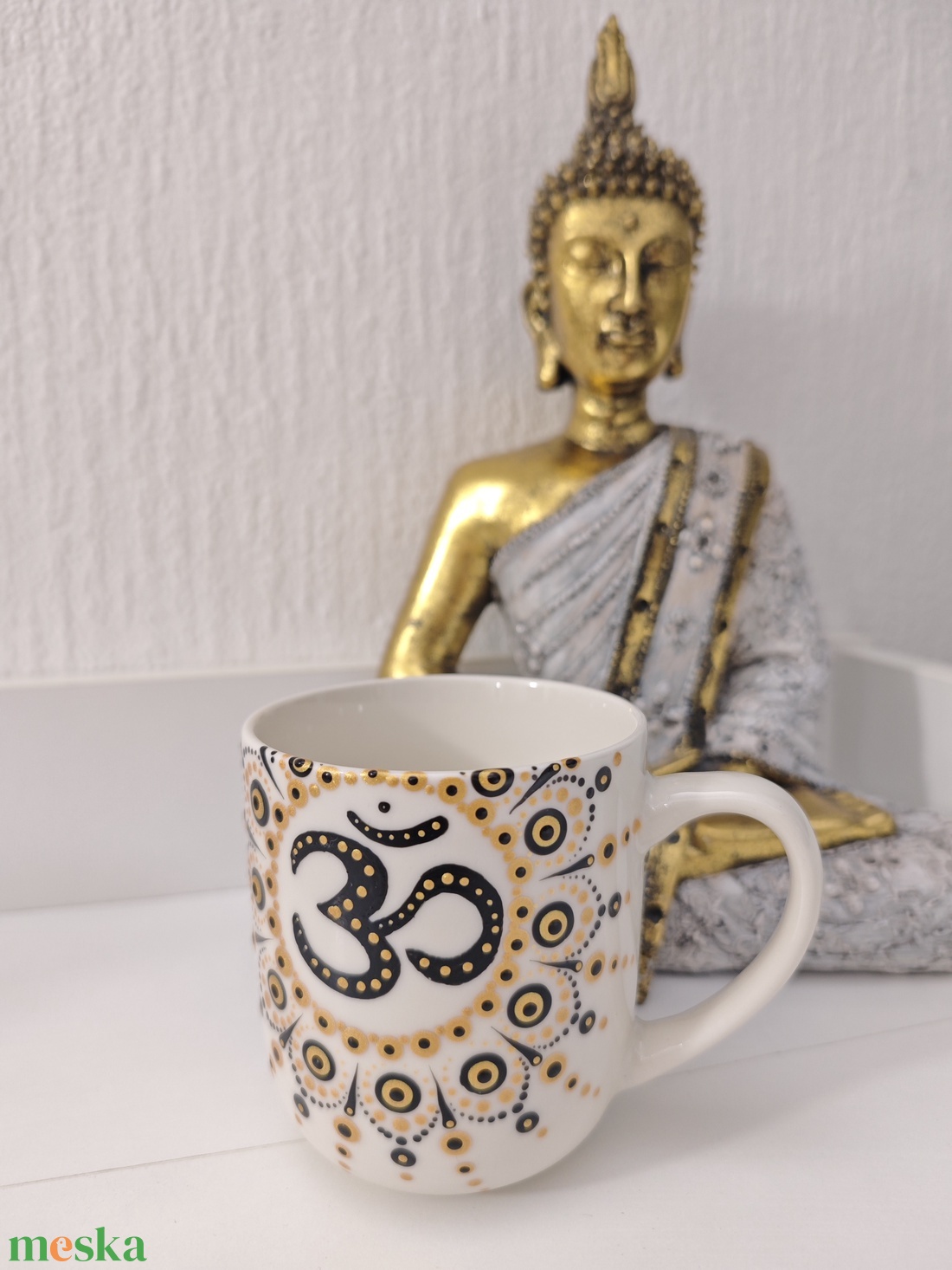� Kézzel festett Om bögre � arany-fekete mandala mintával (280 ml) - otthon & életmód - konyhafelszerelés, tálalás - tálalás - bögre & csésze - Meska.hu