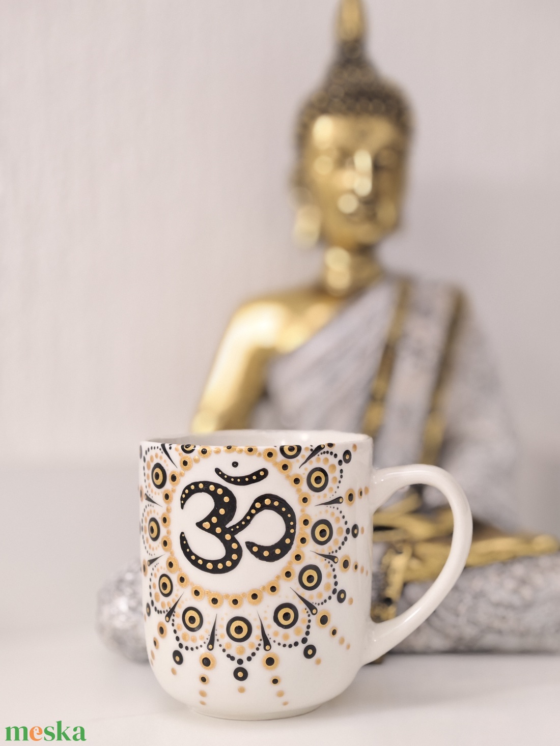 � Kézzel festett Om bögre � arany-fekete mandala mintával (280 ml) - otthon & életmód - konyhafelszerelés, tálalás - tálalás - bögre & csésze - Meska.hu