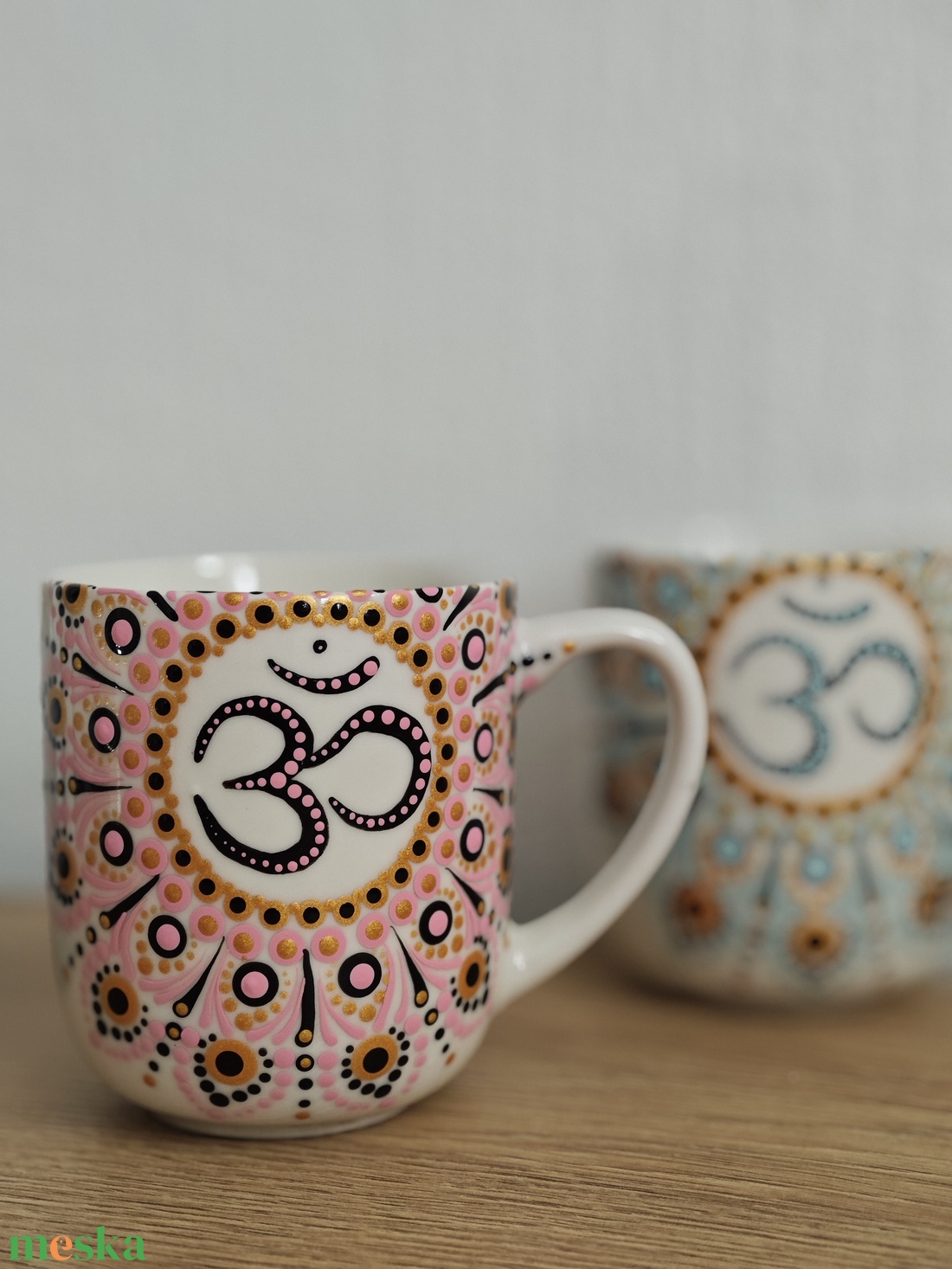 � Kézzel festett Om bögre � arany-fekete-rózsaszín mandala mintával (280 ml) - otthon & életmód - konyhafelszerelés, tálalás - tálalás - bögre & csésze - Meska.hu