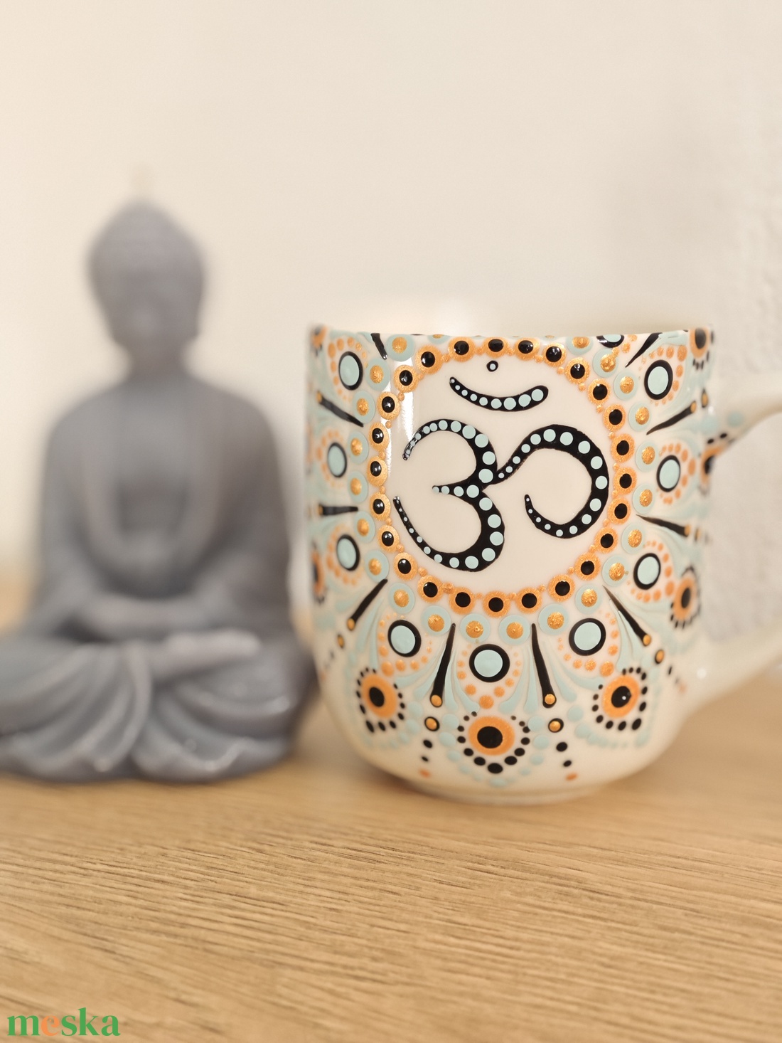 � Kézzel festett Om bögre � arany-fekete-kék mandala mintával (280 ml) - otthon & életmód - konyhafelszerelés, tálalás - tálalás - bögre & csésze - Meska.hu