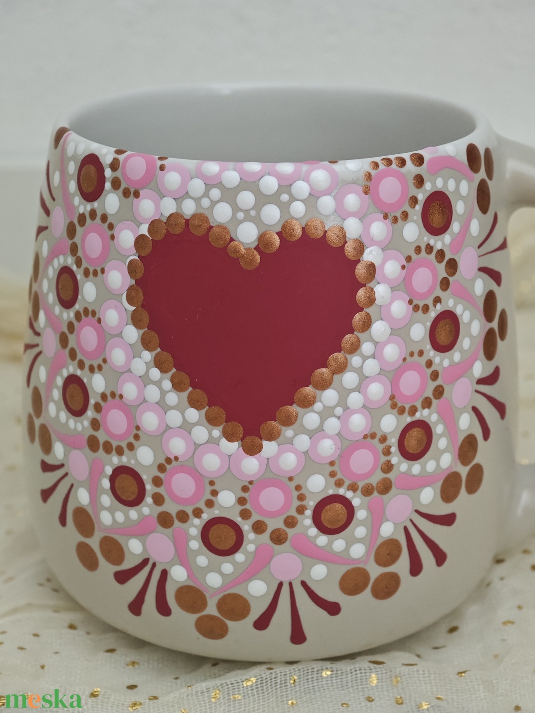 Kézzel festett szíves mandala bögre � 440 ml - otthon & életmód - konyhafelszerelés, tálalás - tálalás - bögre & csésze - Meska.hu