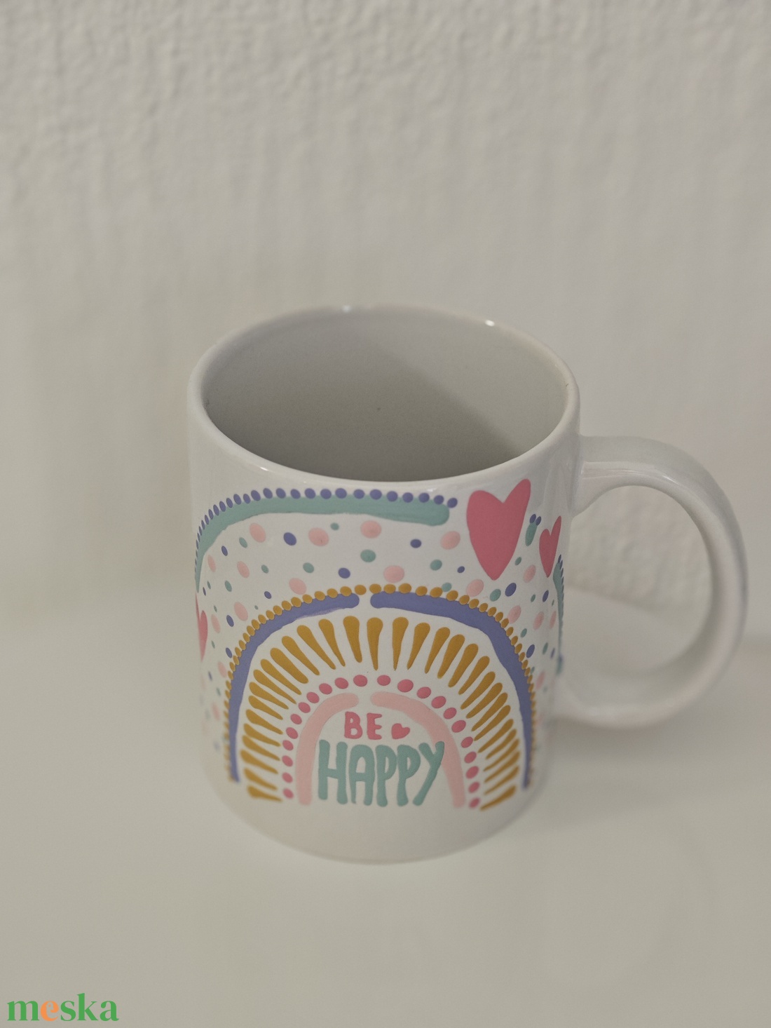 Be Happy - kézzel festett bögre 300 ml - Happy Mug Collection  - otthon & életmód - konyhafelszerelés, tálalás - tálalás - bögre & csésze - Meska.hu