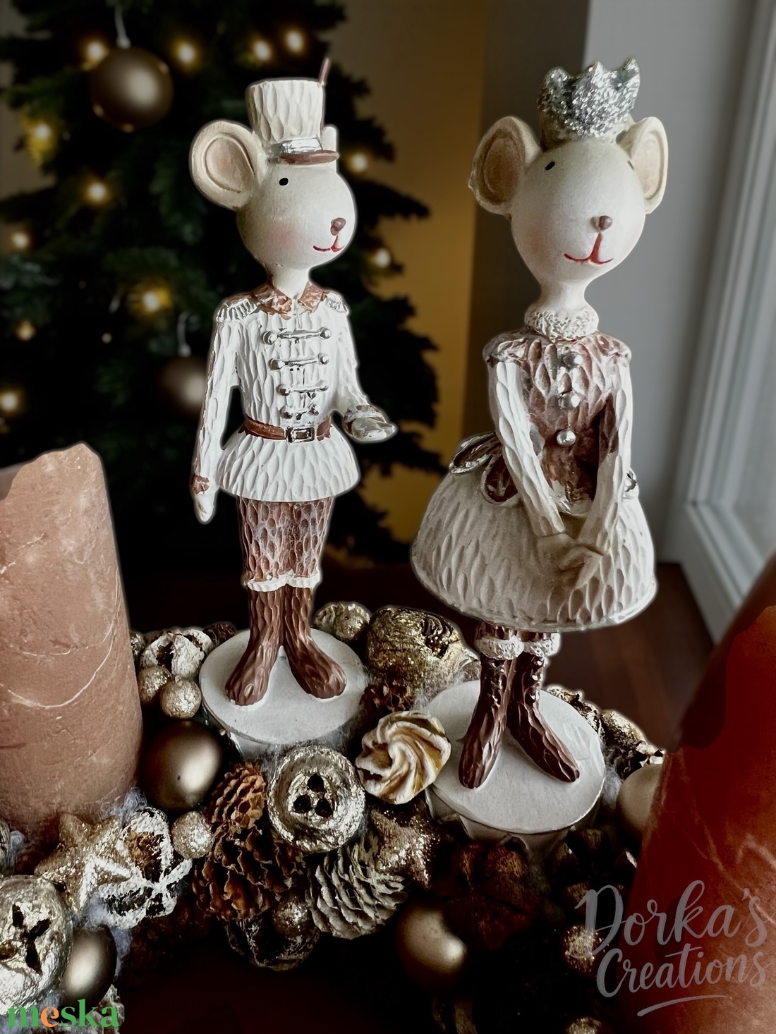 Visszafogott, natúr színvilágú, gazdagon díszített adventi koszorú egér párossal - karácsony - adventi díszek - adventi gyertyadíszek és koszorúdíszek - Meska.hu