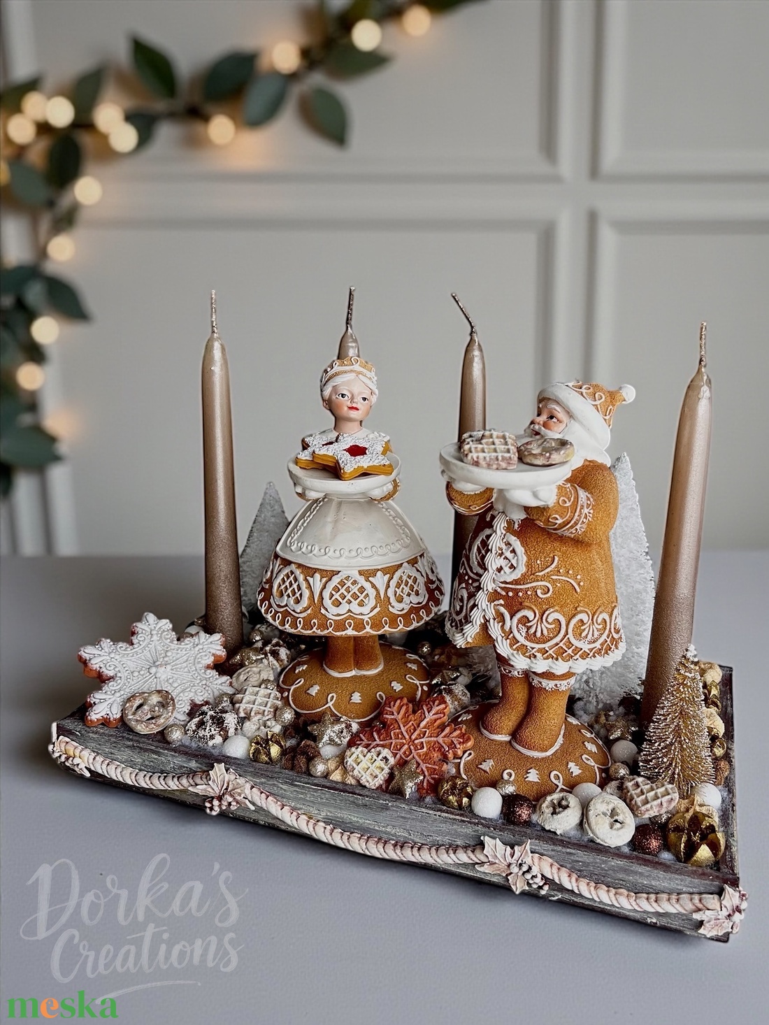 Adventi asztaldísz mézeskalács témában  - karácsony - adventi díszek - adventi gyertyadíszek és koszorúdíszek - Meska.hu