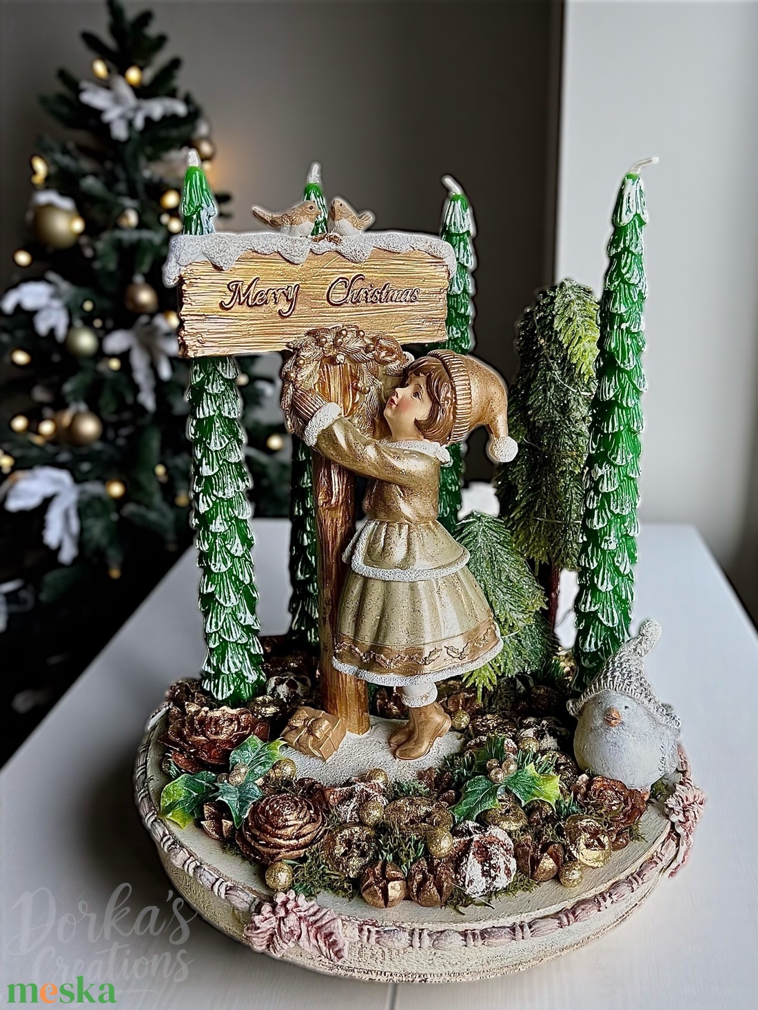 Adventi asztaldísz LED világítással - karácsony - adventi díszek - adventi gyertyadíszek és koszorúdíszek - Meska.hu