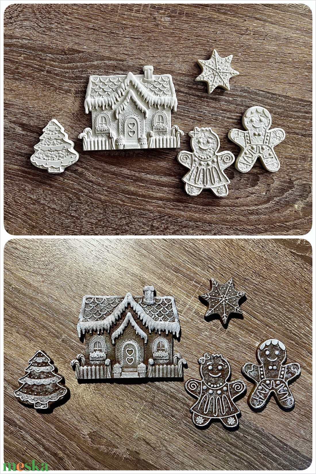 Dekorációs kerámia mézeskalács figurák (1 szett, 5 db) - karácsony - karácsonyi lakásdekoráció - karácsonyfadíszek - Meska.hu