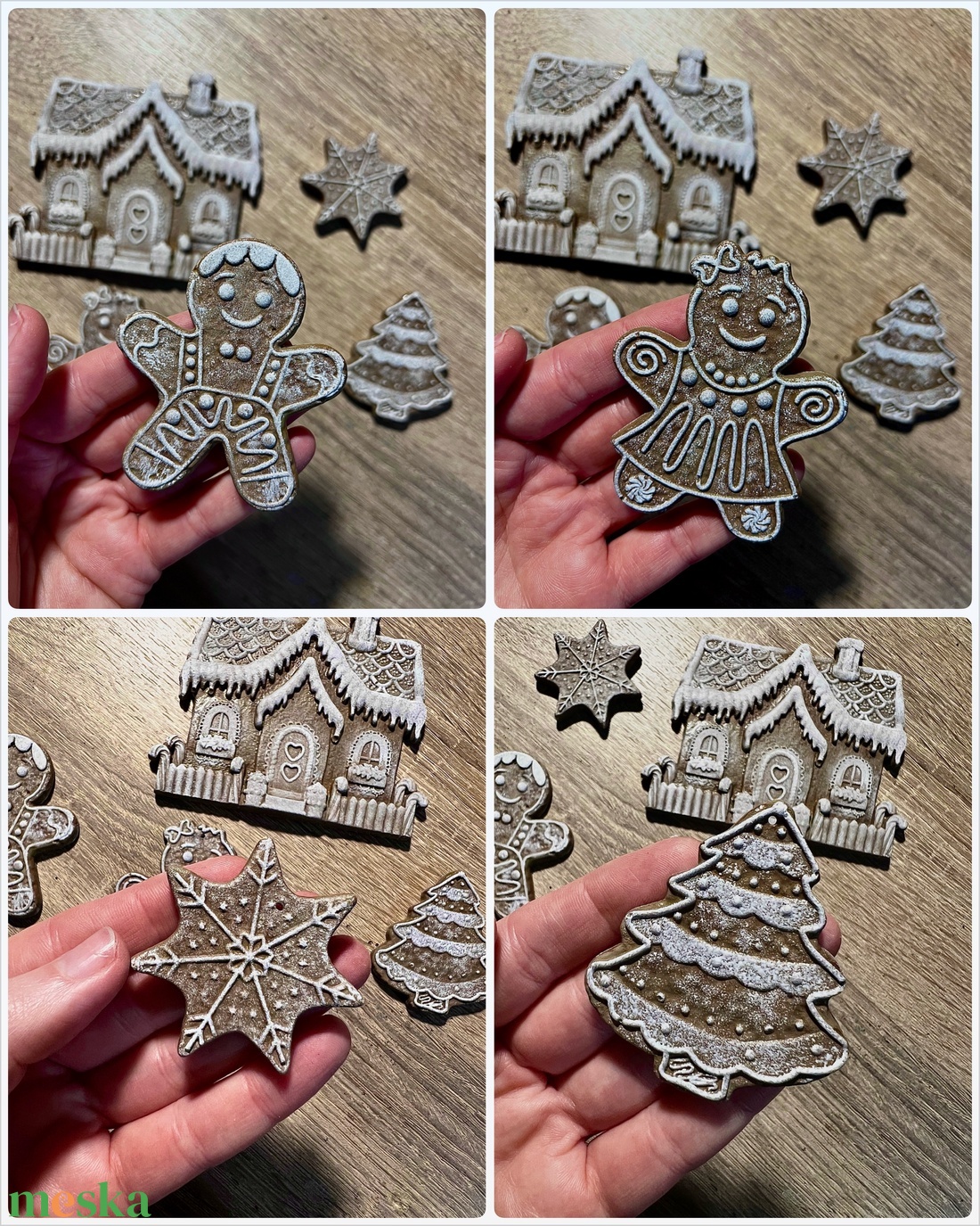 Dekorációs kerámia mézeskalács figurák (1 szett, 5 db) - karácsony - karácsonyi lakásdekoráció - karácsonyfadíszek - Meska.hu