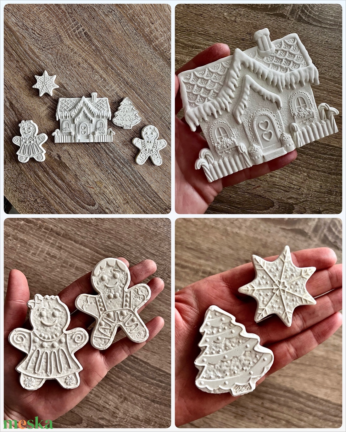 Festhető gipsz/kerámia mézeskalács figurák (1 szett, 5 db) - karácsony - karácsonyi lakásdekoráció - karácsonyfadíszek - Meska.hu