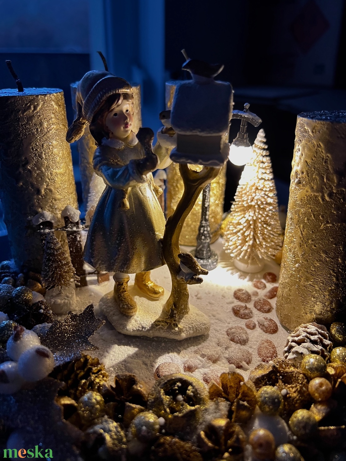 Adventi koszorú LED világítással arany-fehér színvilágban - karácsony - adventi díszek - adventi gyertyadíszek és koszorúdíszek - Meska.hu