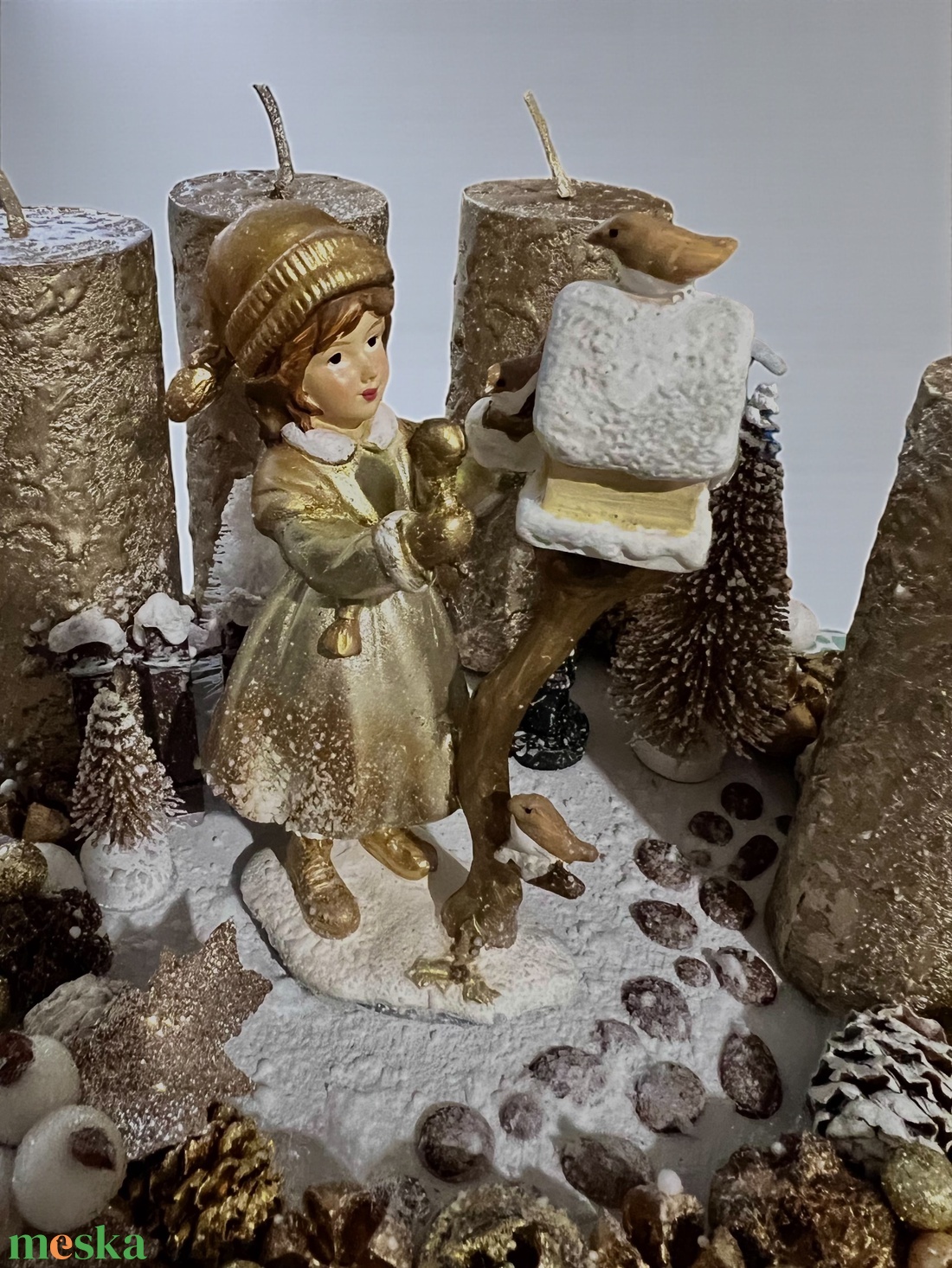 Adventi koszorú LED világítással arany-fehér színvilágban - karácsony - adventi díszek - adventi gyertyadíszek és koszorúdíszek - Meska.hu