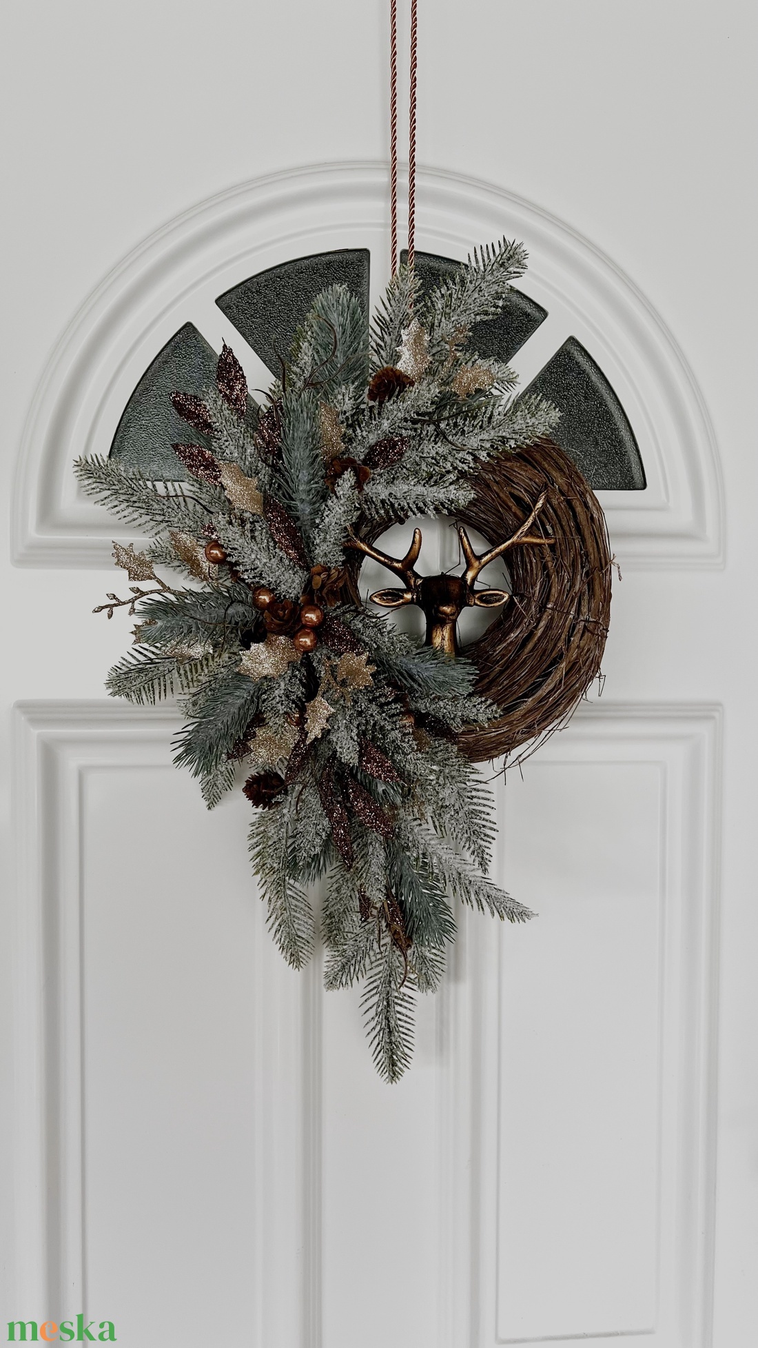 Nagyméretű elegáns téli kopogtató szarvassal - karácsony - karácsonyi lakásdekoráció - karácsonyi ajtódíszek - Meska.hu