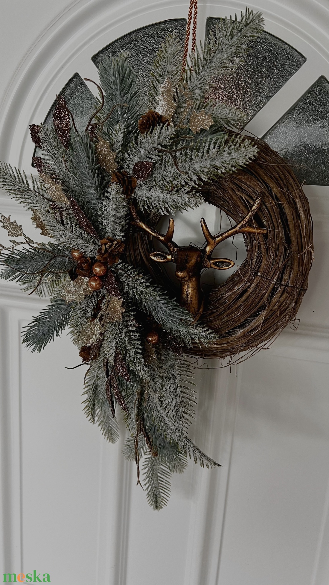 Nagyméretű elegáns téli kopogtató szarvassal - karácsony - karácsonyi lakásdekoráció - karácsonyi ajtódíszek - Meska.hu