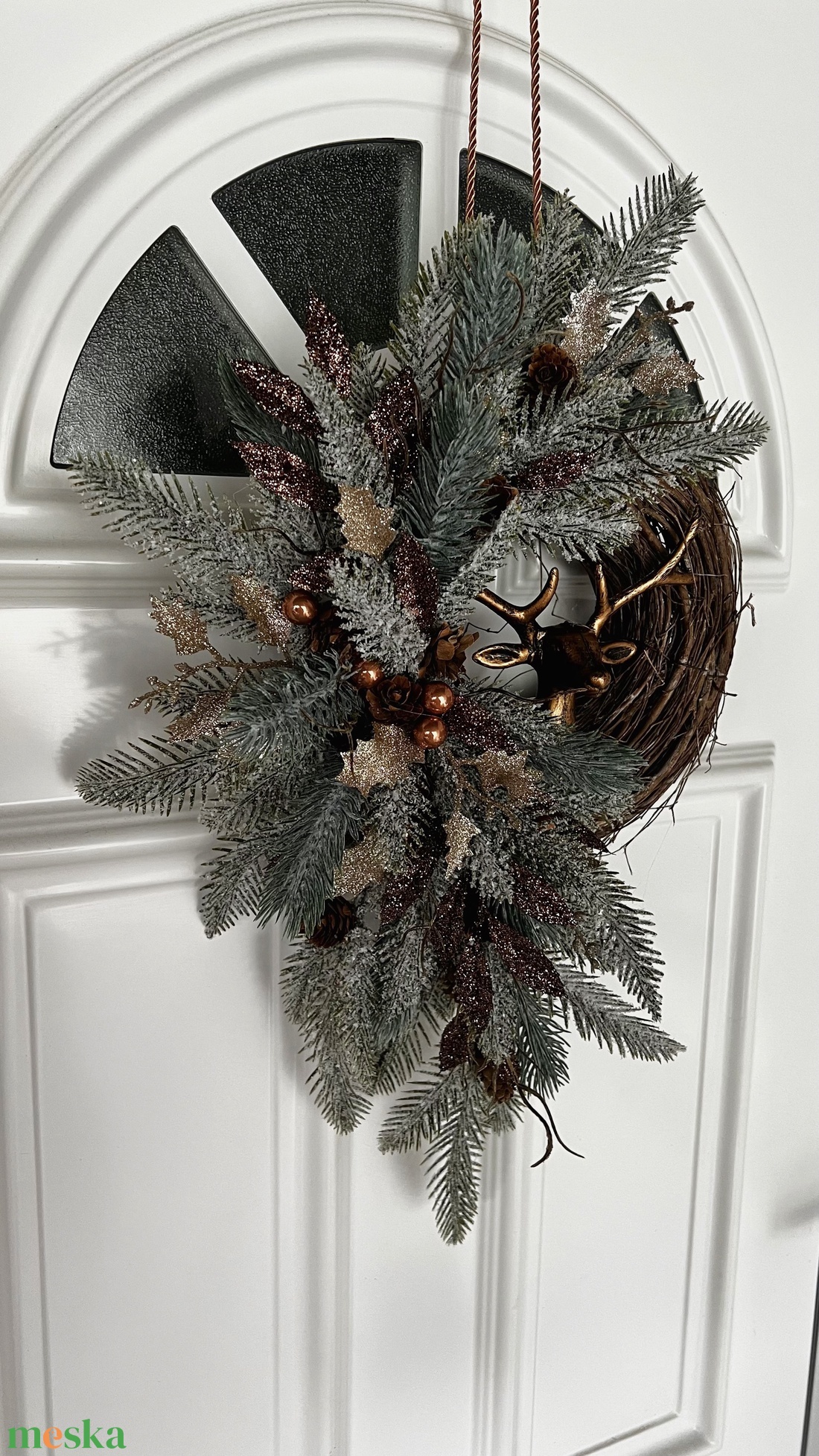 Nagyméretű elegáns téli kopogtató szarvassal - karácsony - karácsonyi lakásdekoráció - karácsonyi ajtódíszek - Meska.hu