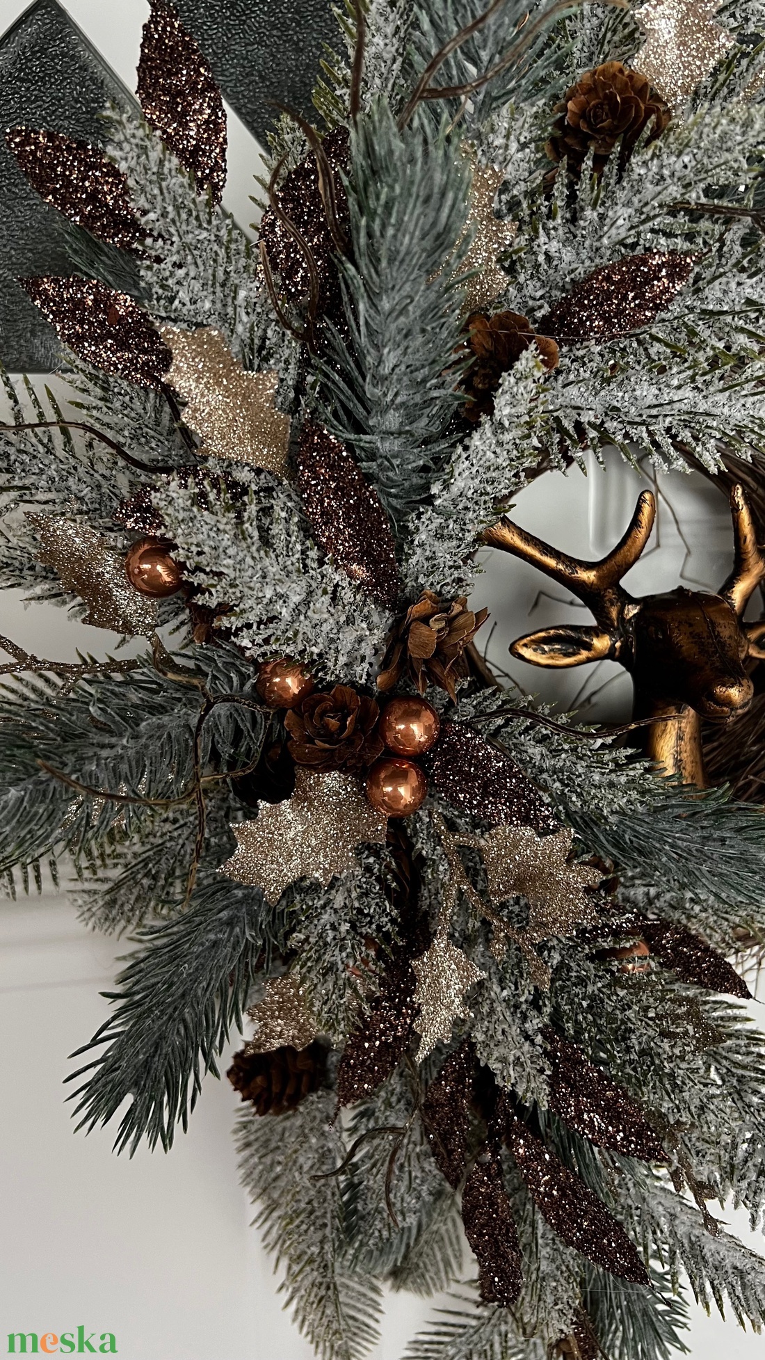 Nagyméretű elegáns téli kopogtató szarvassal - karácsony - karácsonyi lakásdekoráció - karácsonyi ajtódíszek - Meska.hu