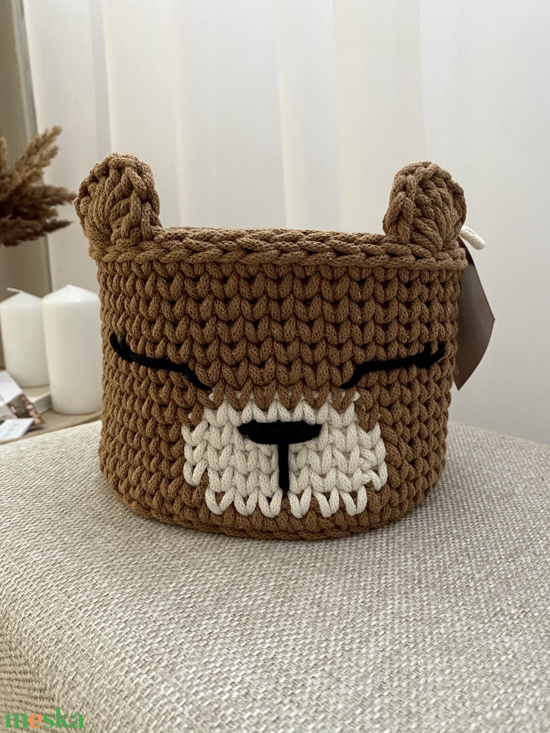 Maci horgolt kosár - otthon & életmód - tárolás & rendszerezés - tárolókosár - Meska.hu