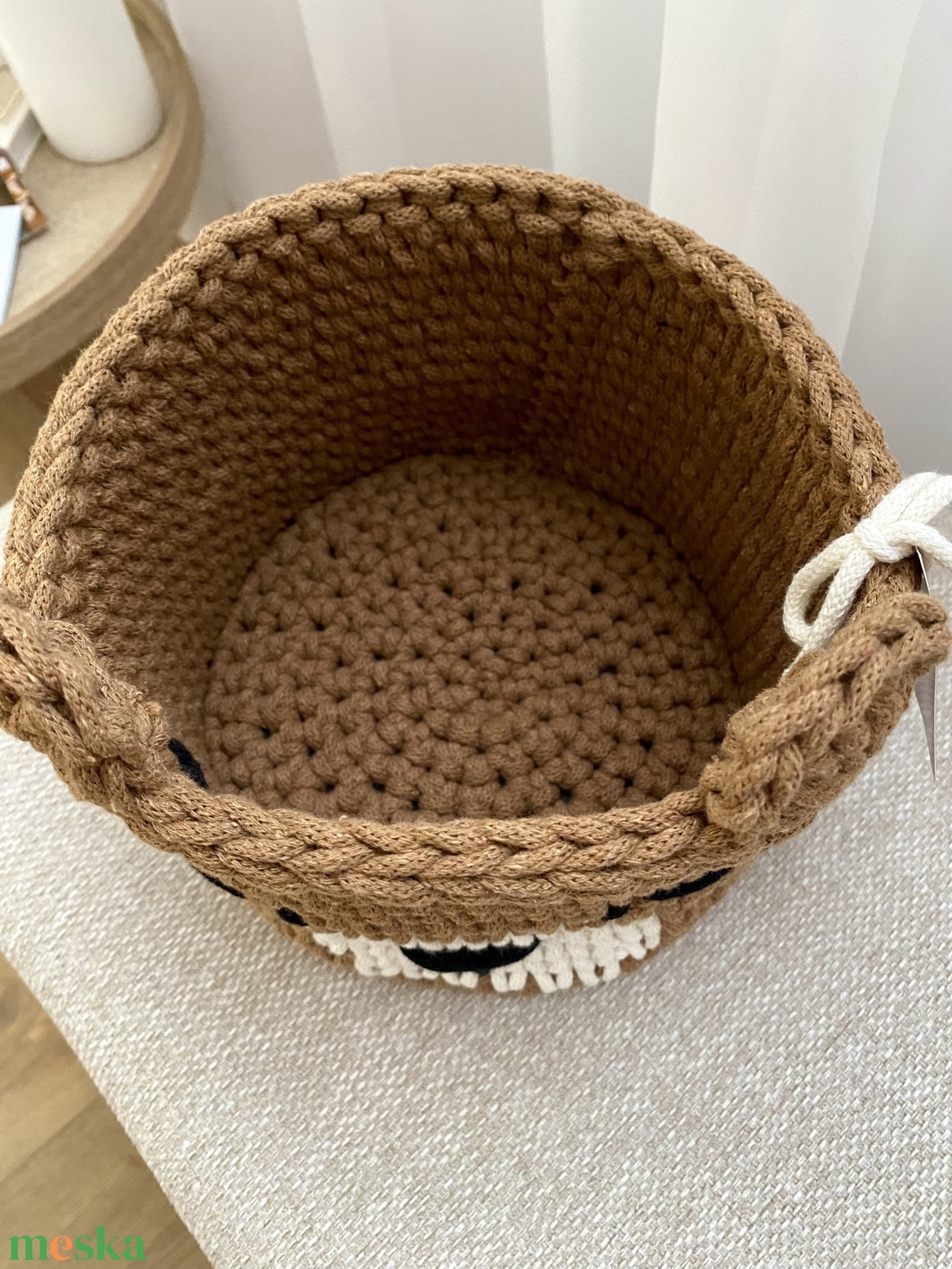 Maci horgolt kosár - otthon & életmód - tárolás & rendszerezés - tárolókosár - Meska.hu