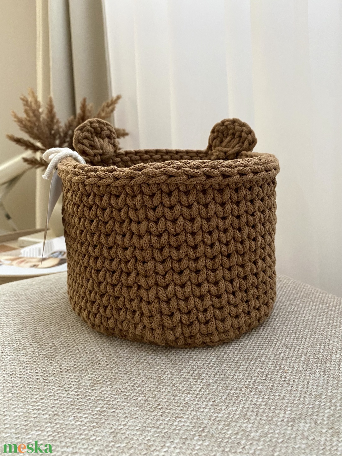 Maci horgolt kosár - otthon & életmód - tárolás & rendszerezés - tárolókosár - Meska.hu
