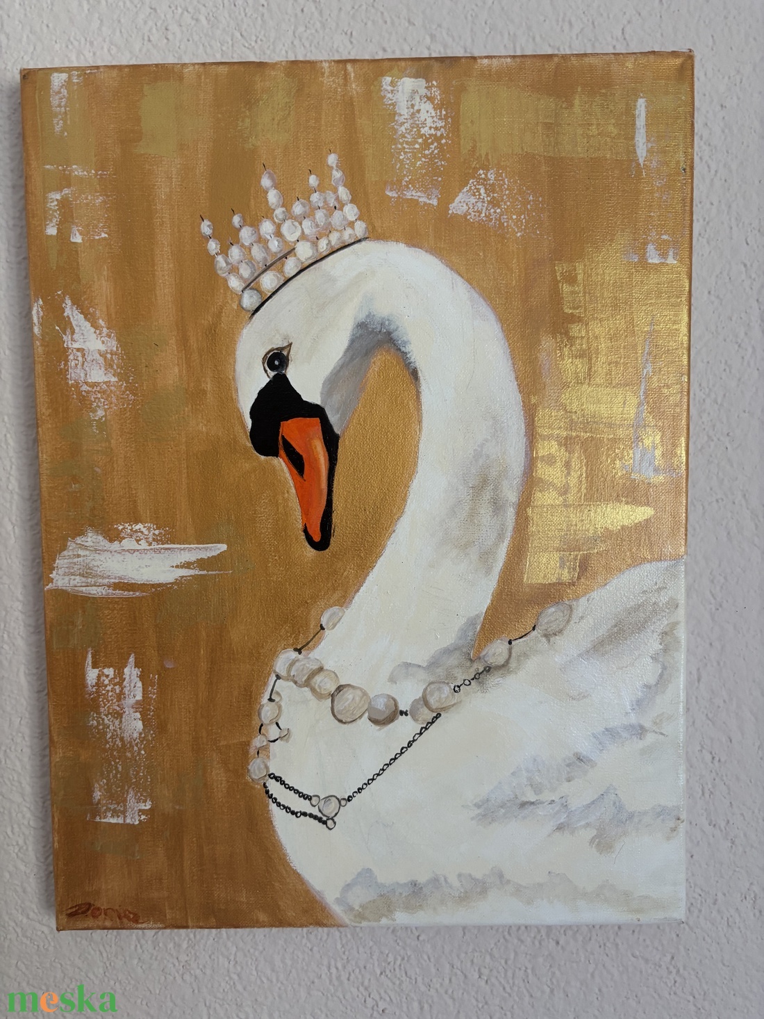 Golden swan - művészet - festmény - akril - Meska.hu