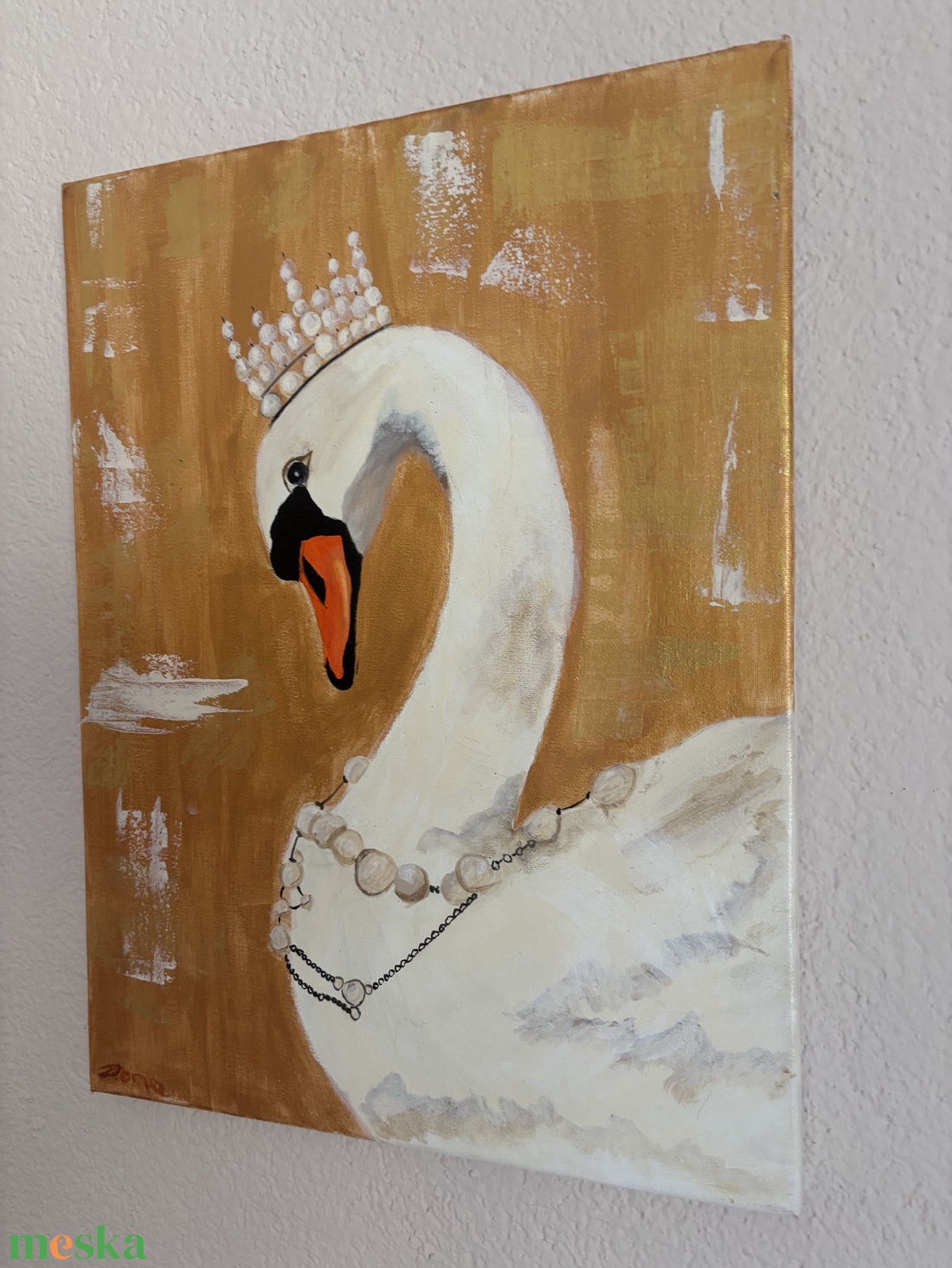 Golden swan - művészet - festmény - akril - Meska.hu
