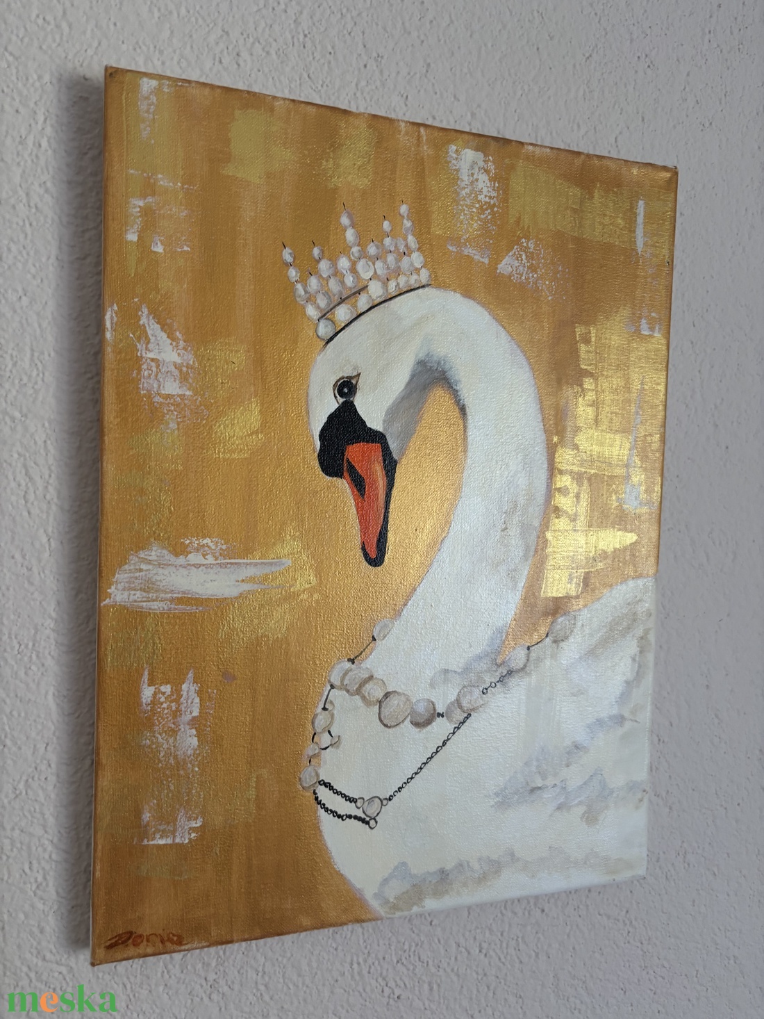 Golden swan - művészet - festmény - akril - Meska.hu