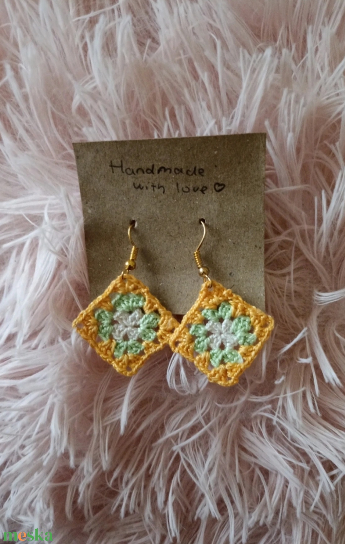 Horgolt négyzet fülbevaló  - ékszer - fülbevaló - lógó fülbevaló - Meska.hu