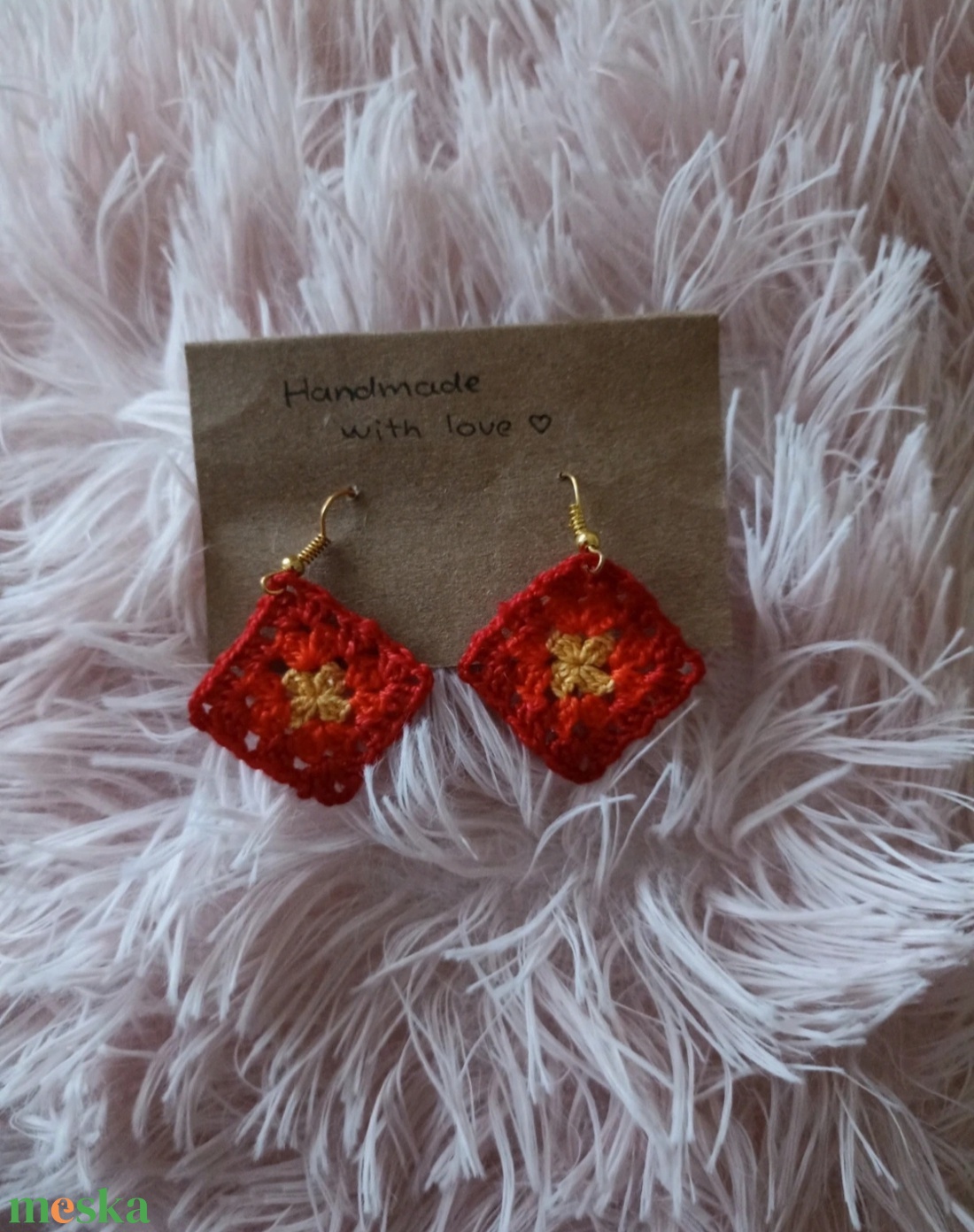 Horgolt négyzet fülbevaló  - ékszer - fülbevaló - lógó fülbevaló - Meska.hu