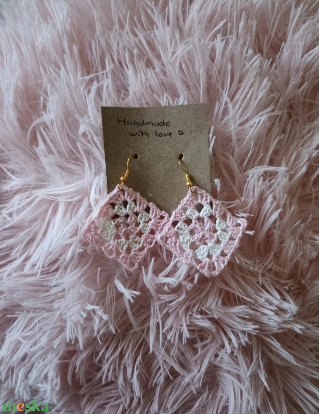 Horgolt négyzet fülbevaló  - ékszer - fülbevaló - lógó fülbevaló - Meska.hu