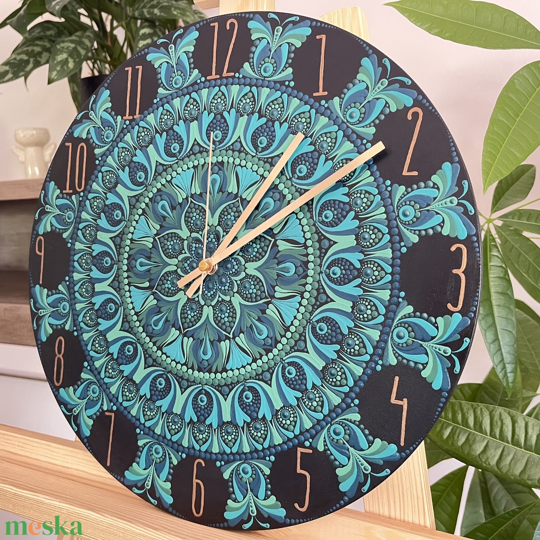 Tengerzöld-arany mandala falióra, átmérő 35 cm - otthon & életmód - dekoráció - fali és függő dekoráció - falióra & óra - Meska.hu