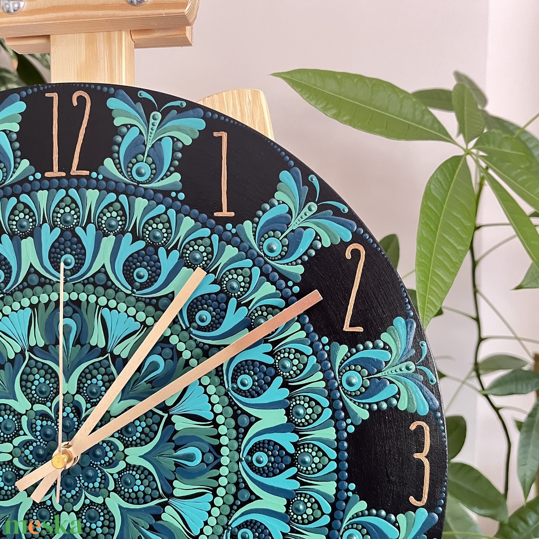 Tengerzöld-arany mandala falióra, átmérő 35 cm - otthon & életmód - dekoráció - fali és függő dekoráció - falióra & óra - Meska.hu