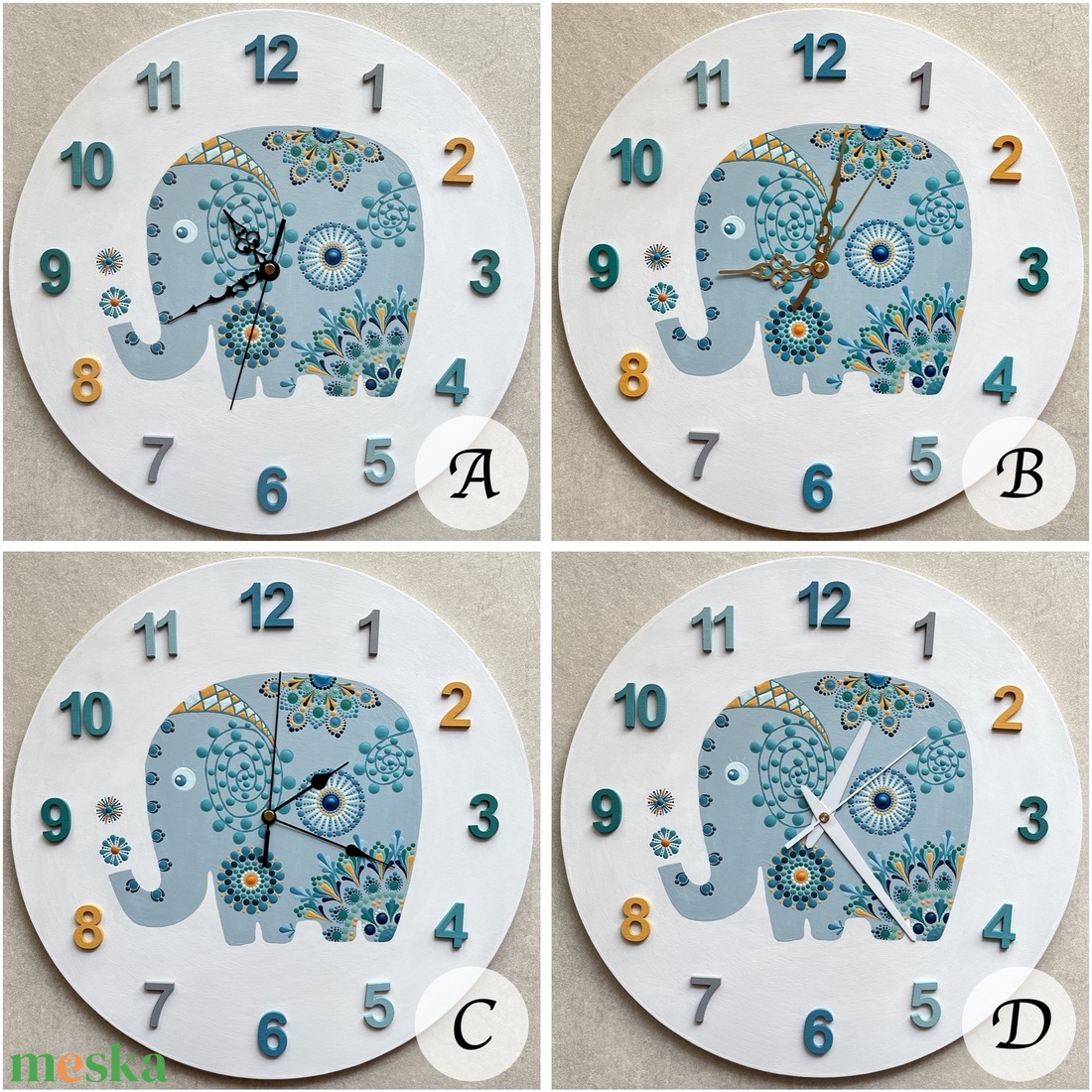 Elefánt festett falióra, átmérő 35 cm - otthon & életmód - dekoráció - fali és függő dekoráció - falióra & óra - Meska.hu