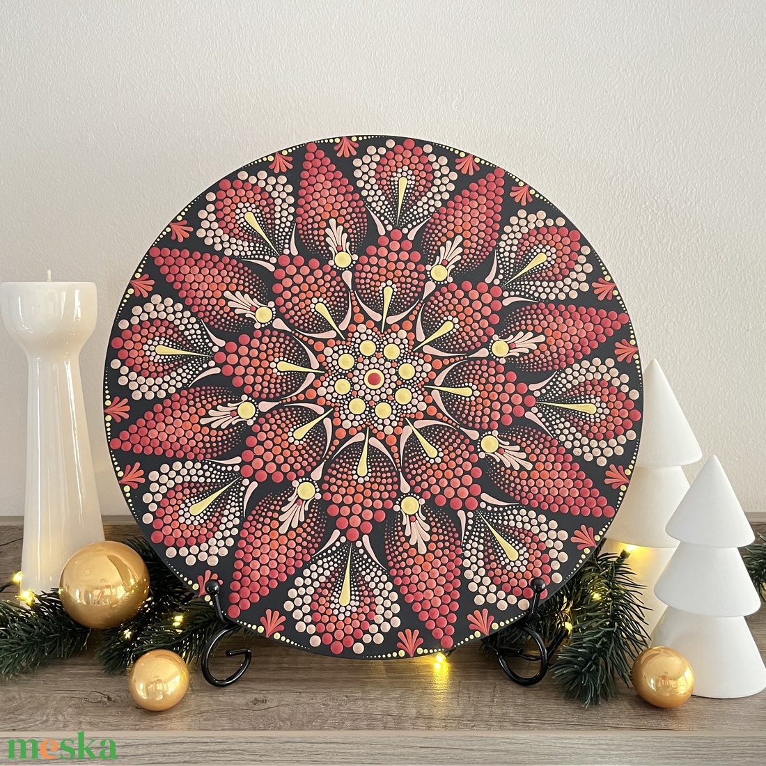 Bordó - arany színnel pontozott mandala - átmérő 30 cm - karácsony - karácsonyi lakásdekoráció - karácsonyi lakásdíszek - Meska.hu Bordó - arany színnel pontozott mandala - átmérő 30 cm - karácsony - karácsonyi lakásdekoráció - karácsonyi lakásdíszek - Meska.hu