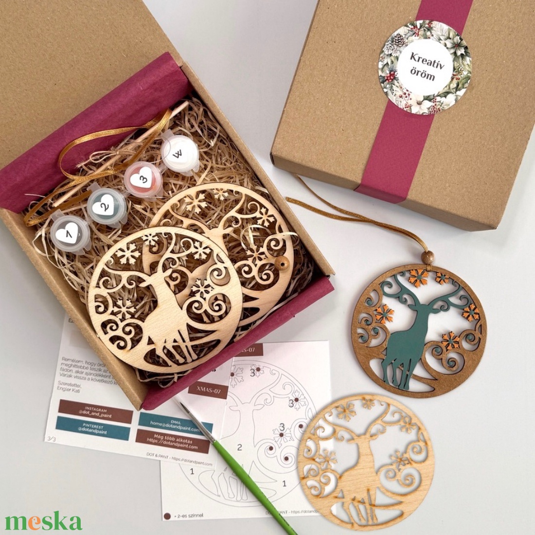 DIY  Szarvas és hópelyhek fa karácsonyfadísz / 2 db (VIDEÓVAL) - diy (csináld magad) - egységcsomag - Meska.hu