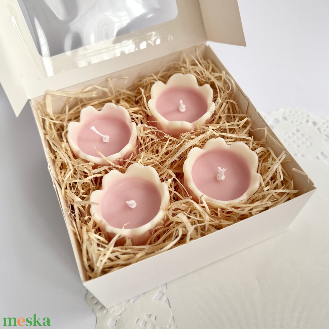 Kézműves szójaviasz tulipán gyertya válogatás (4 db) díszdobozban - Babarózsaszín - otthon & életmód - gyertya, illat, aroma - gyertya - Meska.hu