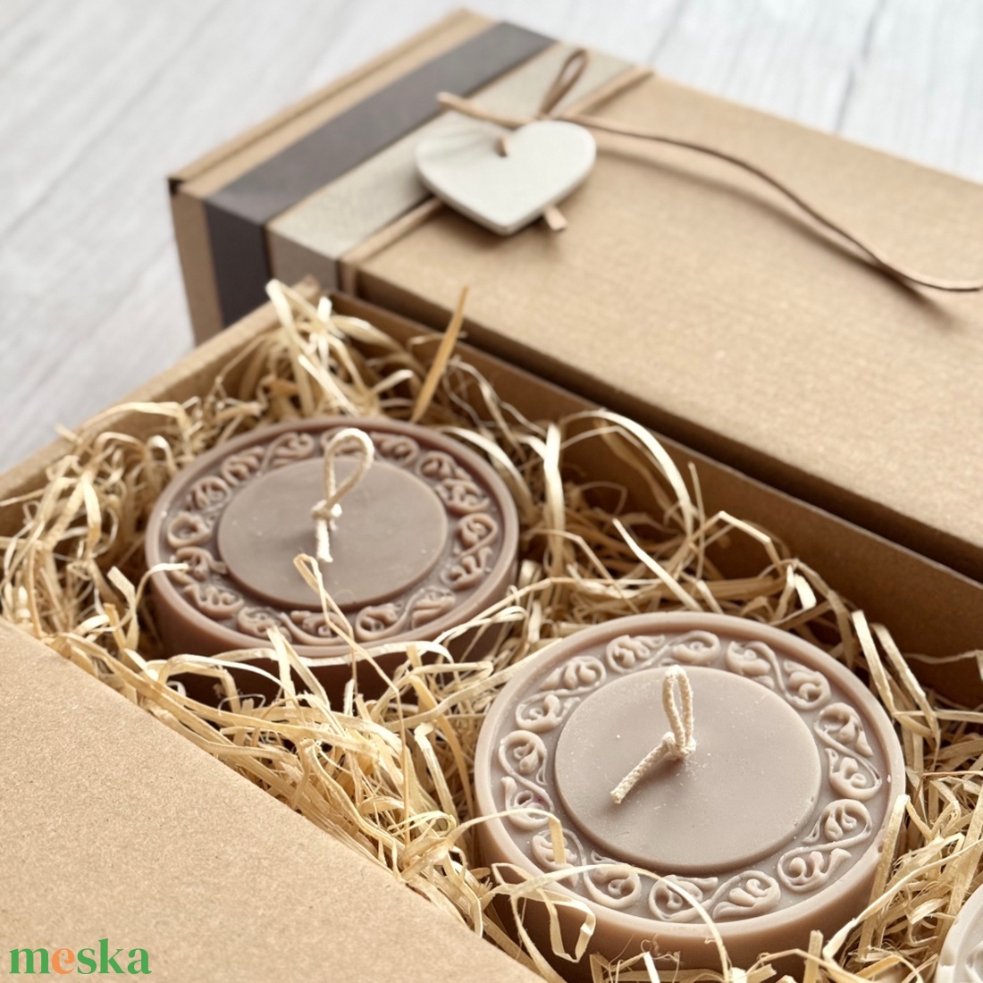Kézműves szójaviasz gyertya válogatás (3 db) díszdobozban  Barna árnyalatok - otthon & életmód - gyertya, illat, aroma - gyertya - Meska.hu