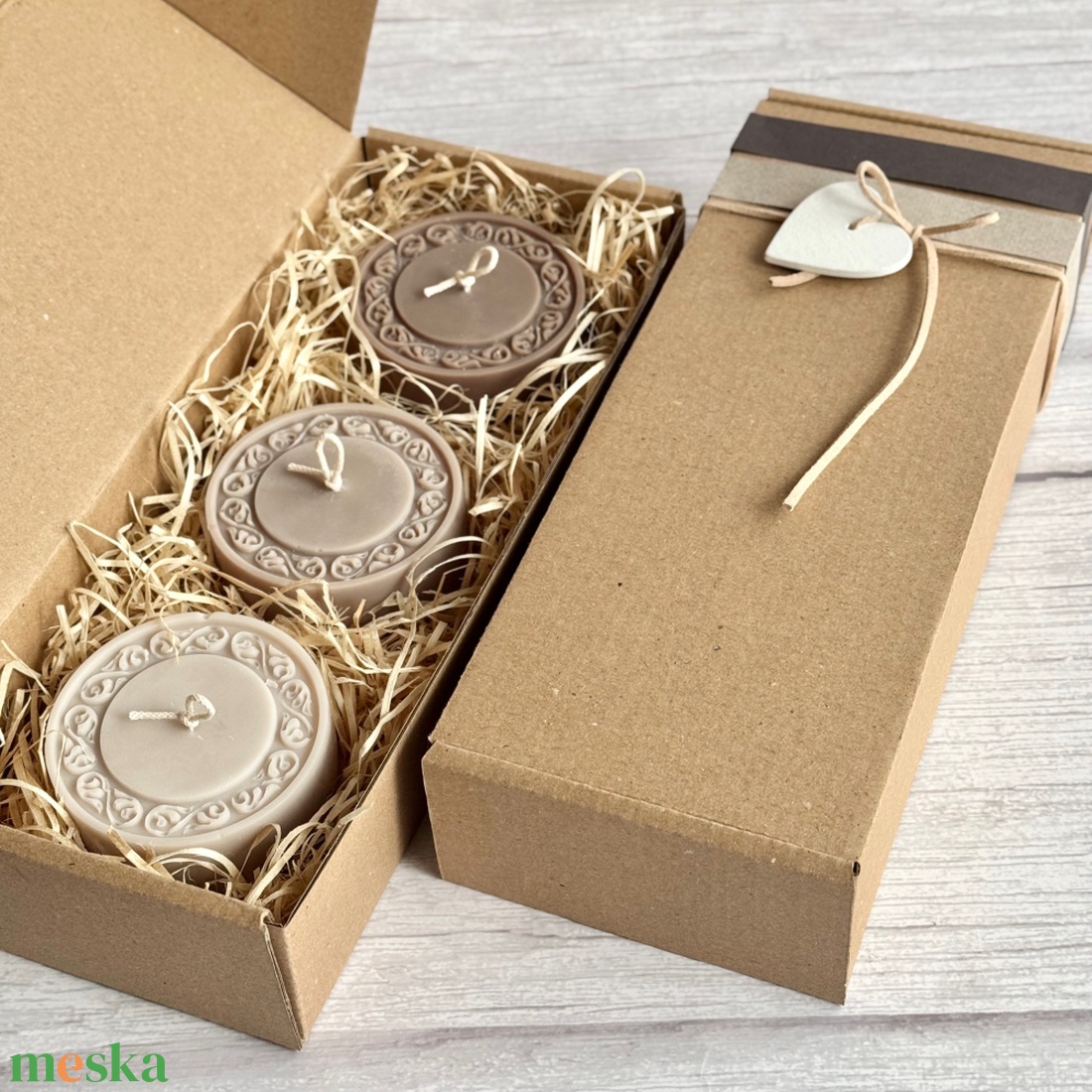 Kézműves szójaviasz gyertya válogatás (3 db) díszdobozban  Barna árnyalatok - otthon & életmód - gyertya, illat, aroma - gyertya - Meska.hu
