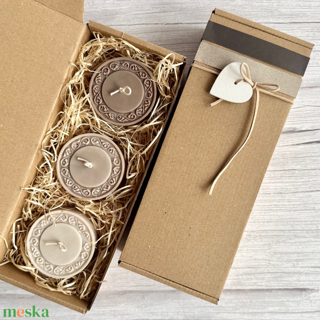 Kézműves szójaviasz gyertya válogatás (3 db) díszdobozban  Barna árnyalatok - otthon & életmód - gyertya, illat, aroma - gyertya - Meska.hu