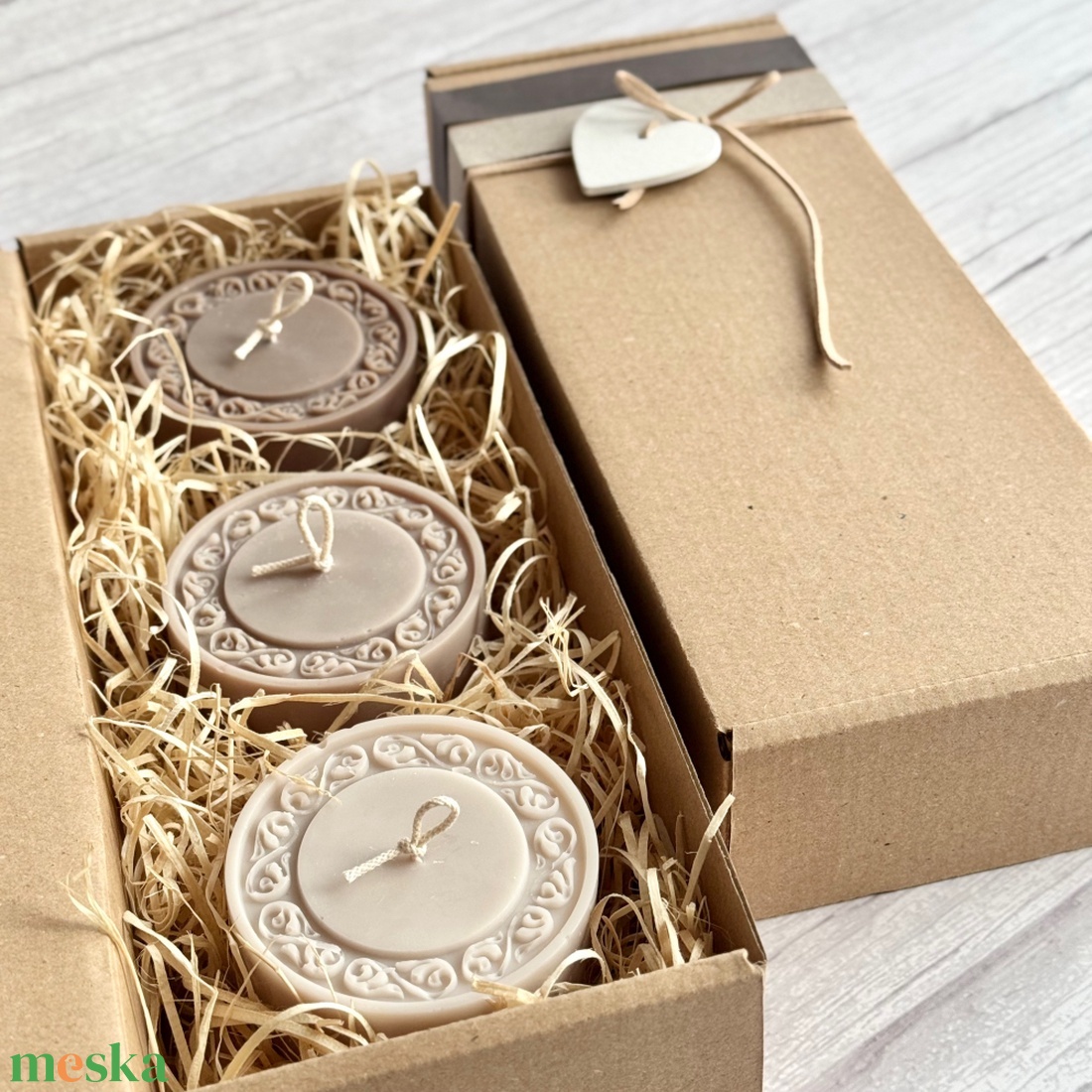 Kézműves szójaviasz gyertya válogatás (3 db) díszdobozban  Barna árnyalatok - otthon & életmód - gyertya, illat, aroma - gyertya - Meska.hu