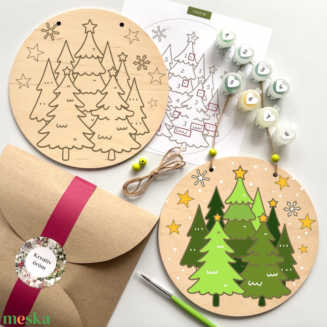 DIY festő szett - Fenyőfás karácsonyi ajtódísz (20 cm) - diy (csináld magad) - egységcsomag - Meska.hu