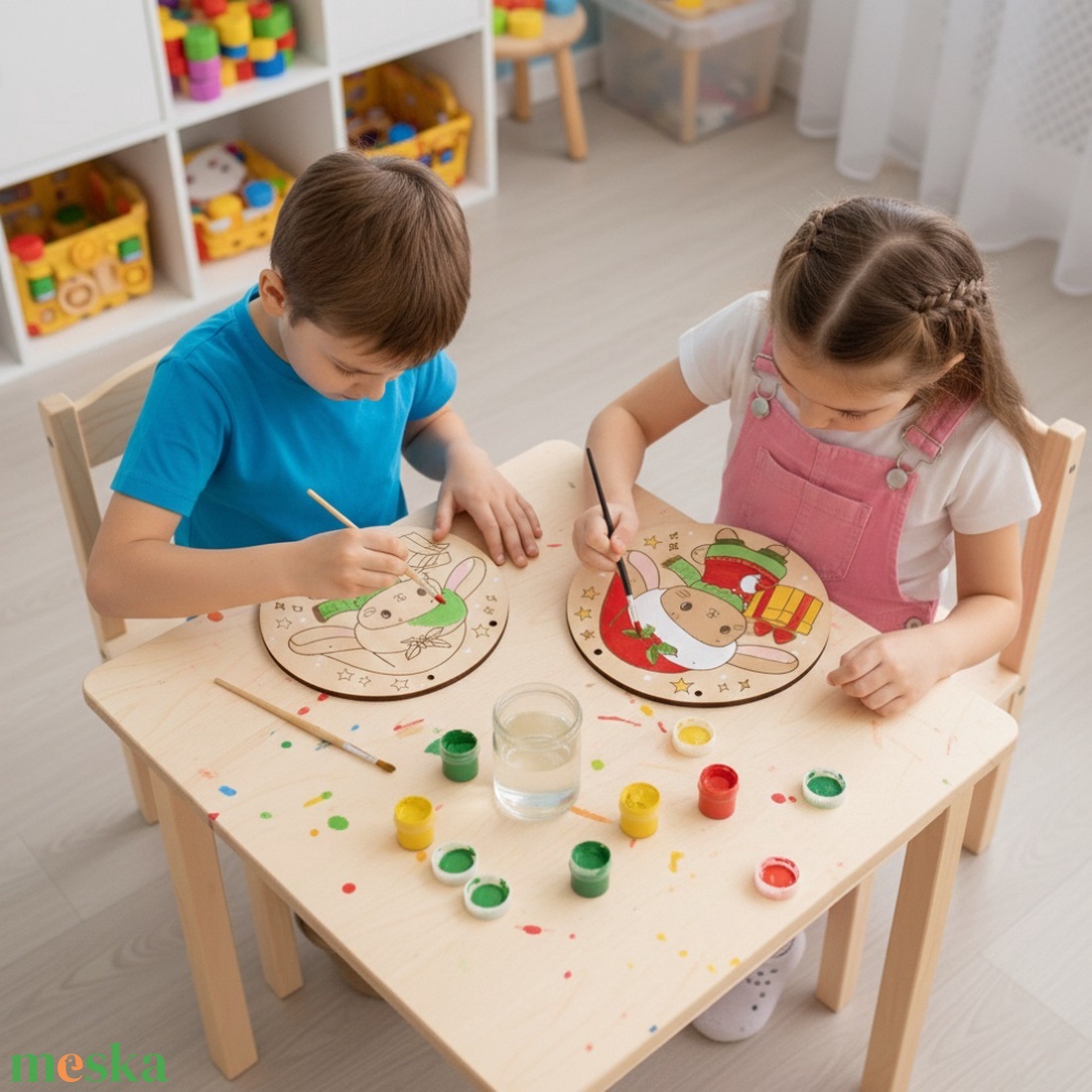 Nyuszi ajándéka - DIY festő szett számok szerint - Karácsonyi ajtódísz (20 cm) - diy (csináld magad) - egységcsomag - Meska.hu