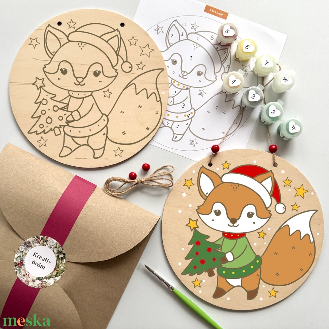 Kreatív öröm - Festhető róka ajtódísz alkotóbox  DIY szett gyerekeknek - diy (csináld magad) - egységcsomag - Meska.hu