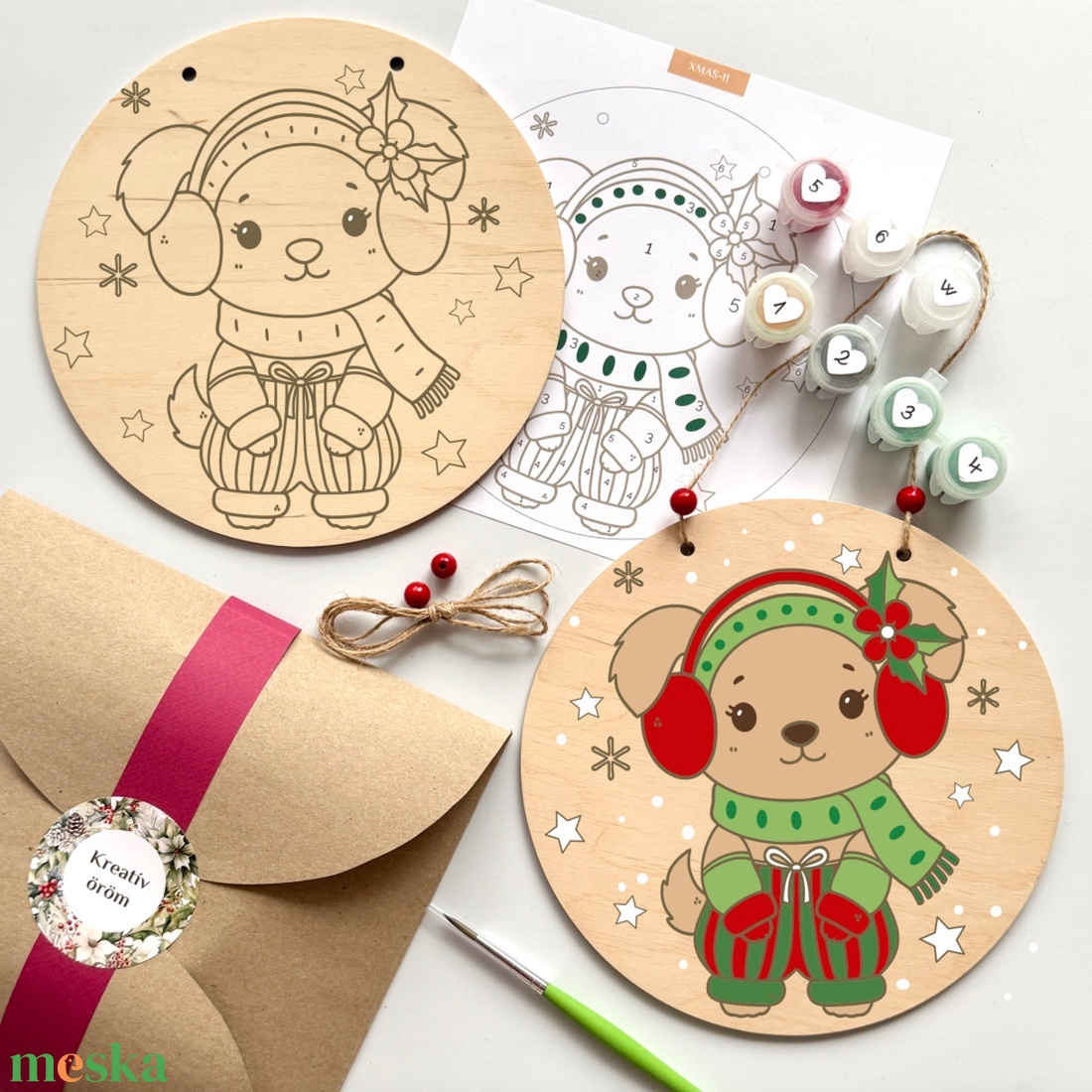 Téli manóruhás kutyus ajtódísz alkotóbox   DIY festőkészlet gyerekeknek - diy (csináld magad) - egységcsomag - Meska.hu