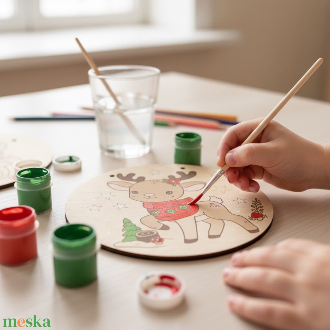 DIY alkotóbox gyerekeknek  Piros pulcsis őzike karácsonyi ajtódísz (20 cm) - diy (csináld magad) - egységcsomag - Meska.hu